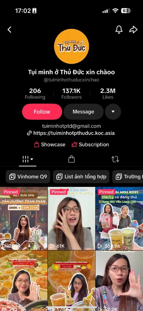 Trang TikTok Tụi mình ở Thủ Đức với 137,1 nghìn người theo dõi